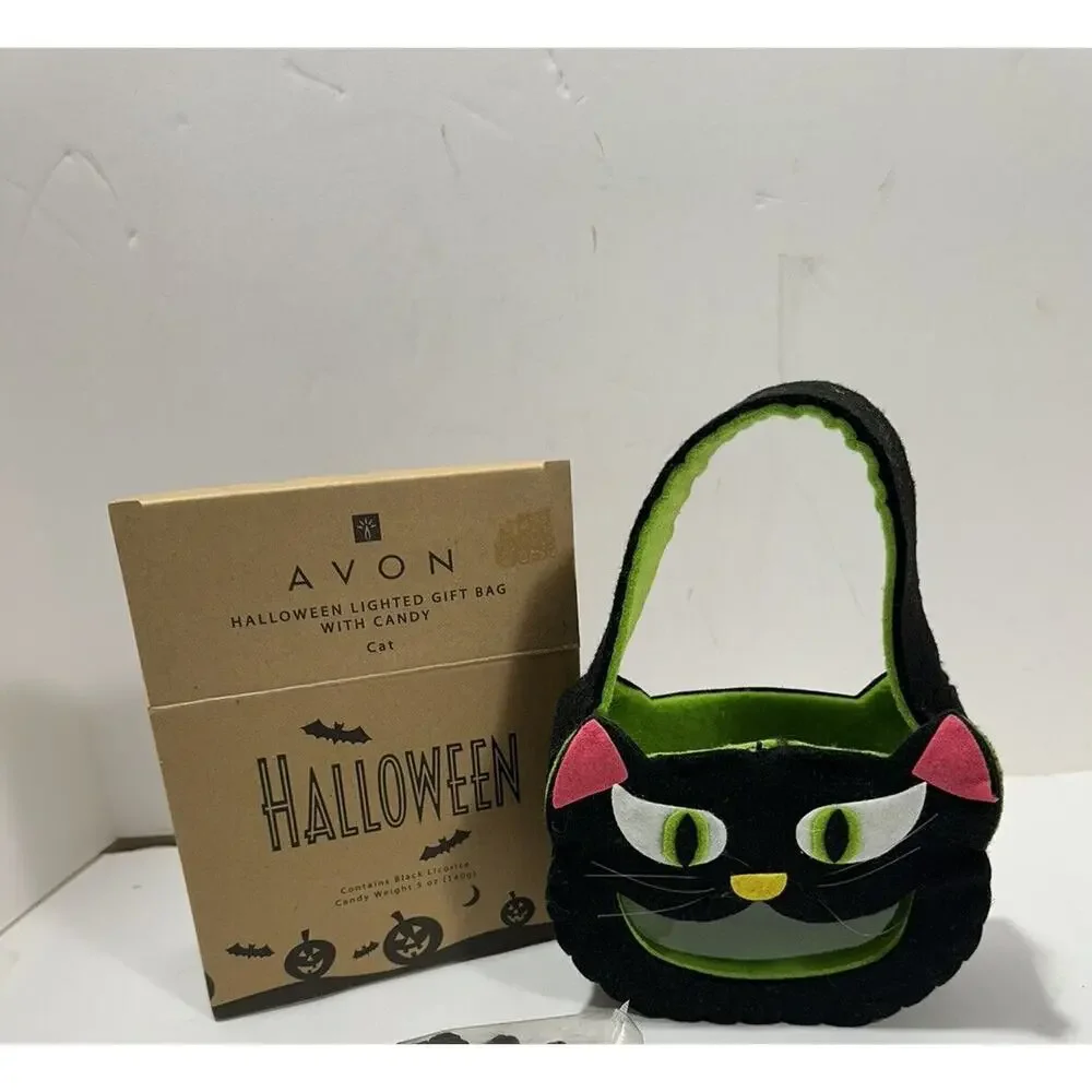 Halloween Lighted Felt‎ Black Cat gift bag NO CANDY 2007 Avon